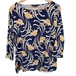 PREMISE Boatneck Blouse Black Orange Floral Tunic Blouse Casual Womens XL